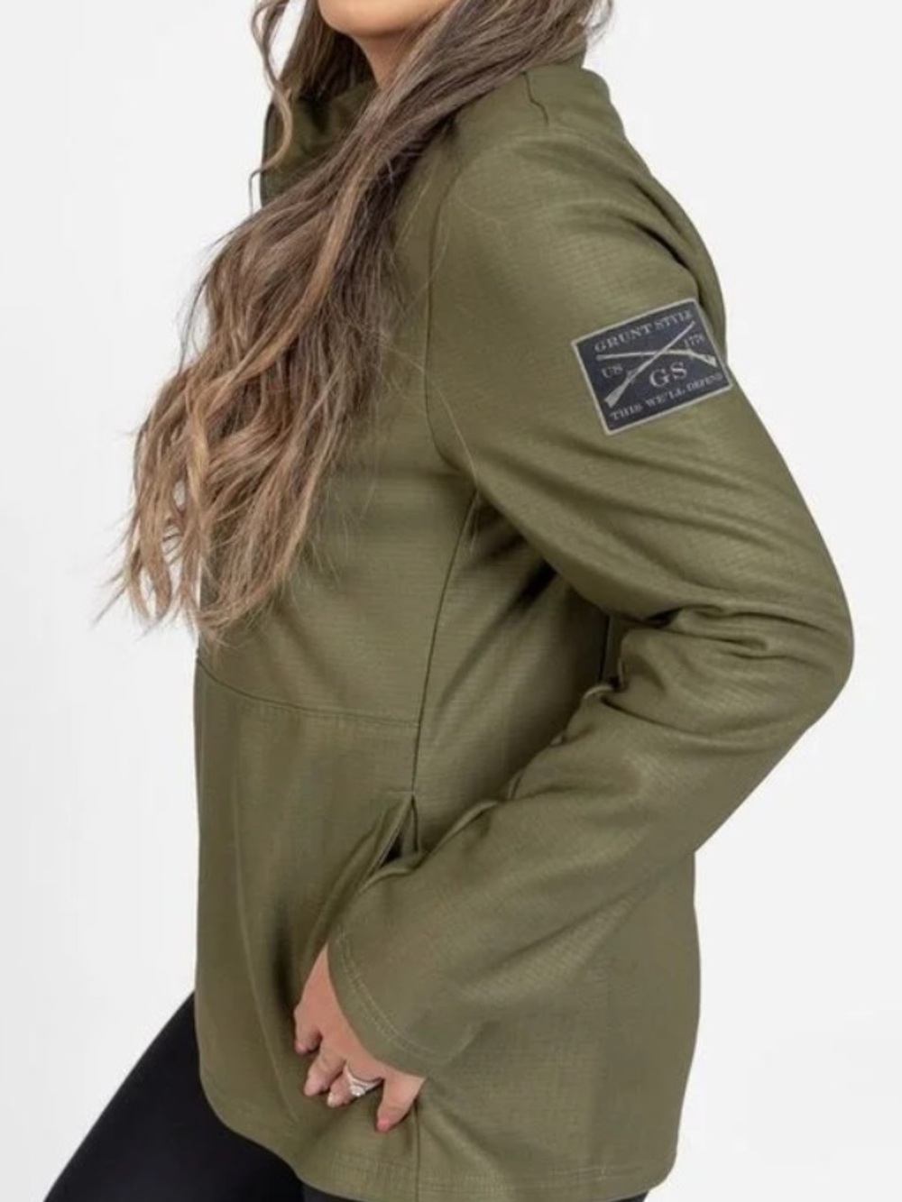 Grunt Style Women's Military Green 1/2 Zip Waffle Top, Size XL
